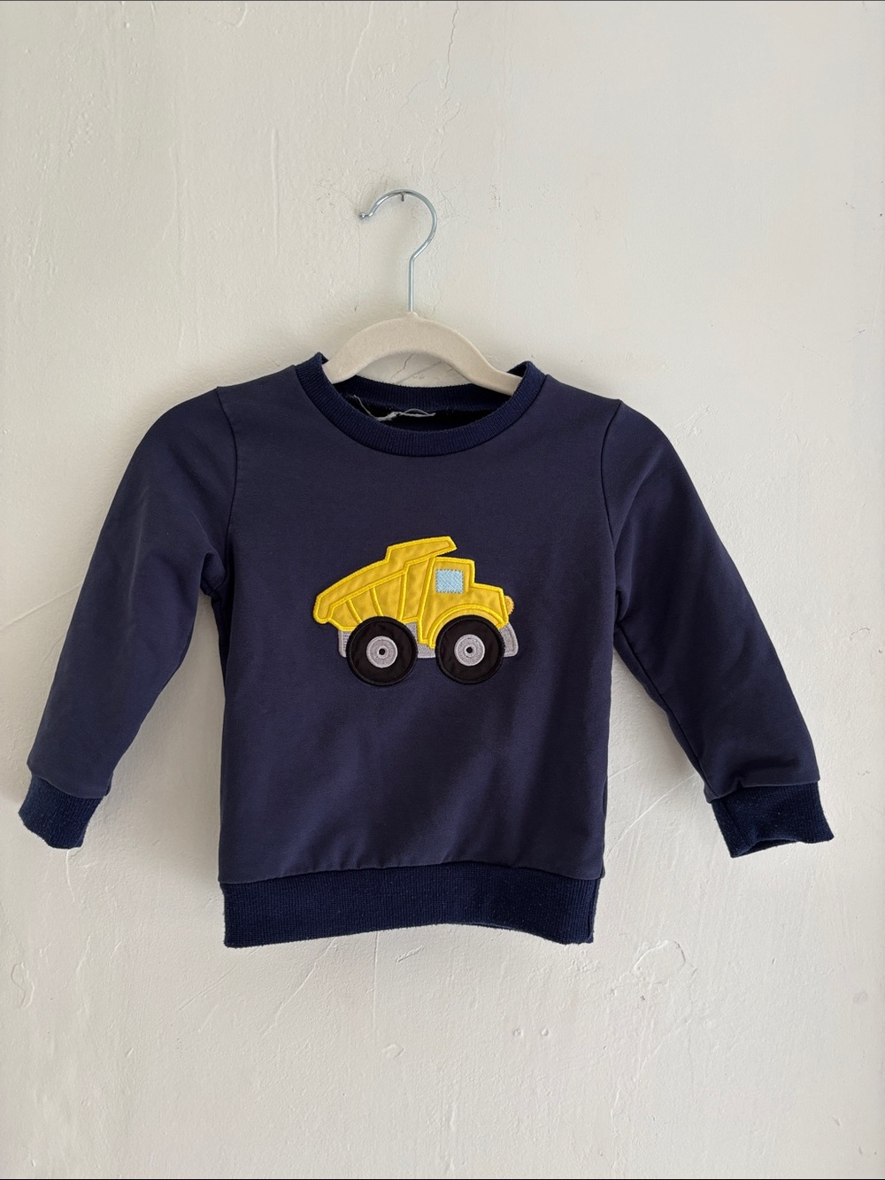 Kids Navy Sweatshirt with Yellow Truck Applique